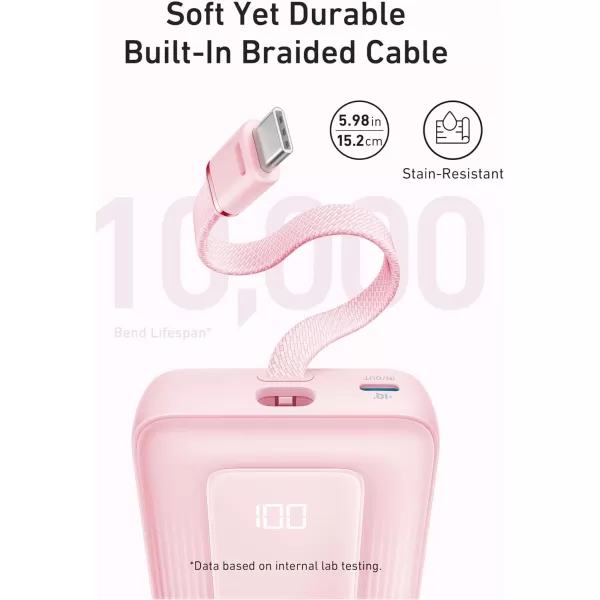 imageAnker Zolo Power Bank 20000mAh 30W HighSpeed Portable Charger with Builtin USBC Cable 1 USBC 1 USBA Battery Pack for iPhone 161515 Pro15 Pro Max15 Plus MacBook Galaxy and MorePink