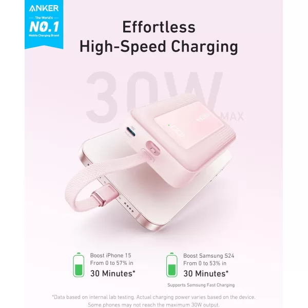 imageAnker Zolo Power Bank 20000mAh 30W HighSpeed Portable Charger with Builtin USBC Cable 1 USBC 1 USBA Battery Pack for iPhone 161515 Pro15 Pro Max15 Plus MacBook Galaxy and MorePink