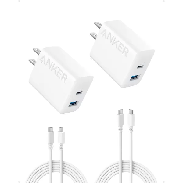 imageAnker iPhone 16 Charger Anker USB C Charger Block 2Pack 20W Fast Wall Charger for 1616 ProPro MaxiPad Pro and More with 2 Pack 5 ft USBC CableWhite