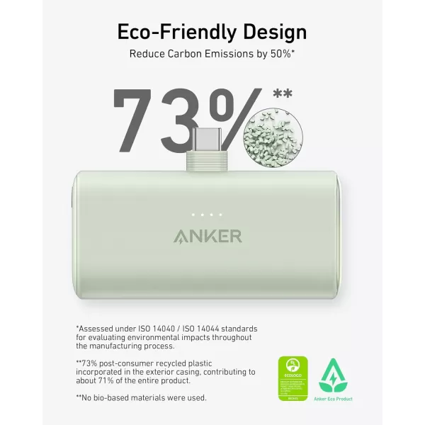 imageAnker iPhone 16 Portable Charger Nano Power Bank with Builtin USB C Connector 5000mAh Portable Charger 225W for iPhone 1615 Series Samsung S2223 Series iPad ProAir AirPods and MoreSprout Green