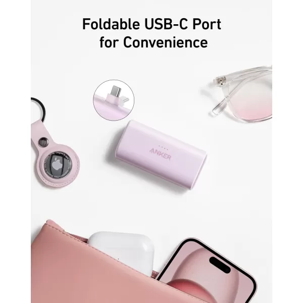 imageAnker iPhone 16 Portable Charger Nano Power Bank with Builtin USB C Connector 5000mAh Portable Charger 225W for iPhone 1615 Series Samsung S2223 Series iPad ProAir AirPods and MoreLilac purple