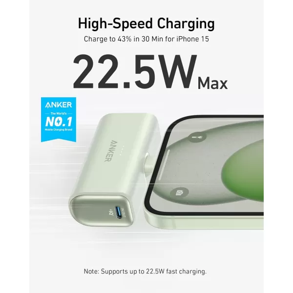 imageAnker iPhone 16 Portable Charger Nano Power Bank with Builtin USB C Connector 5000mAh Portable Charger 225W for iPhone 1615 Series Samsung S2223 Series iPad ProAir AirPods and MoreSprout Green