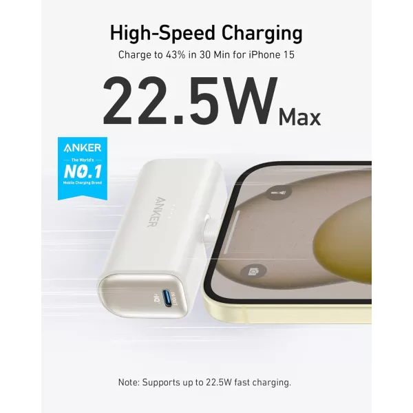 imageAnker iPhone 16 Portable Charger Nano Power Bank with Builtin USB C Connector 5000mAh Portable Charger 225W for iPhone 1615 Series Samsung S2223 Series iPad ProAir AirPods and MoreShell White