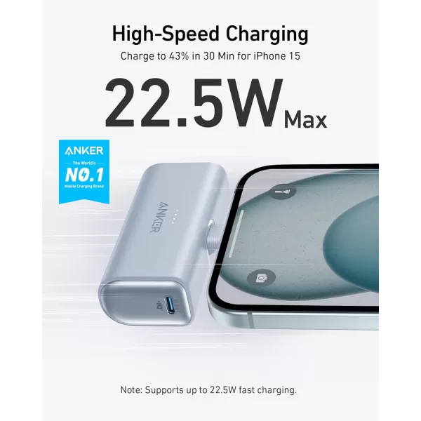 imageAnker iPhone 16 Portable Charger Nano Power Bank with Builtin USB C Connector 5000mAh Portable Charger 225W for iPhone 1615 Series Samsung S2223 Series iPad ProAir AirPods and MoreIce Lake Blue