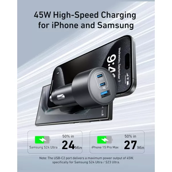 imageAnker iPhone 16 USBC Car Charger 1675W Max 3Port UltraCompact TypeC Fast iPhone Car Charger for MacBook ProAir iPhone 1514  13 Series Samsung S24  S23 iPad Pro AirPods and More