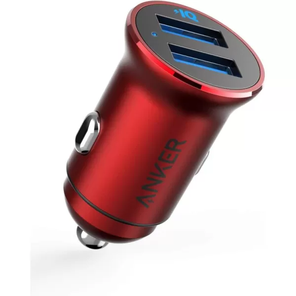 imageAnker 320 Car Charger 24W II Mini Aluminum Alloy Dual USB with Blue LED for iPhone15 14 13 12 Series iPad ProAir 2Mini Galaxy and More  Not Compatible with Quick Chargered