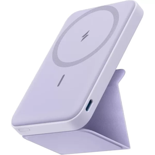 imageAnker 622 Magnetic Battery MagGo 5000mAh Foldable Magnetic Wireless Portable Charger with Stand and USBC Port On The Side MagsafeCompatible for iPhone 16151413 SeriesLilac Purple