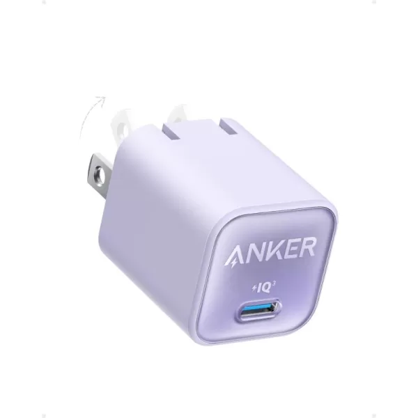 imageAnker Nano Charger USB C GaN Charger 30W PIQ 30 Foldable PPS Fast Charger for iPhone 16  15 and more series Galaxy iPad Compatible with MagSafeLilac Purple