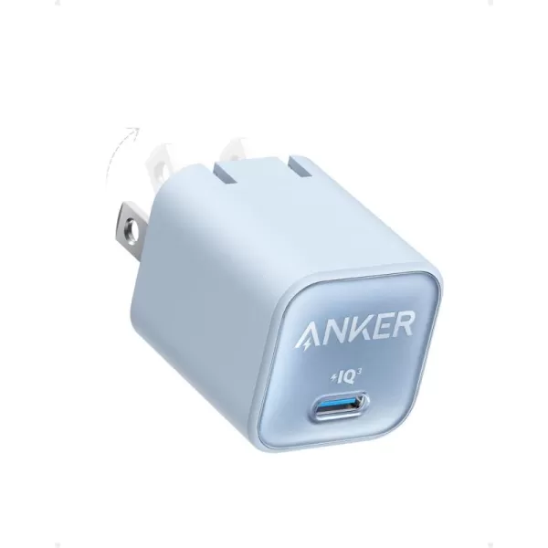 imageAnker Nano Charger USB C GaN Charger 30W PIQ 30 Foldable PPS Fast Charger for iPhone 16  15 and more series Galaxy iPad Compatible with MagSafeMisty Blue