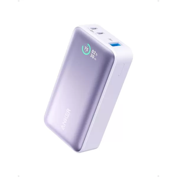 imageAnker Nano Power Bank 10000mAh Portable Charger with Builtin USBC Cable 30W Recharging 30W Max Output with 1 USBC 1 USBA for iPhone 1615 Series MacBook Galaxy AirPods and Morewithout cable Purple