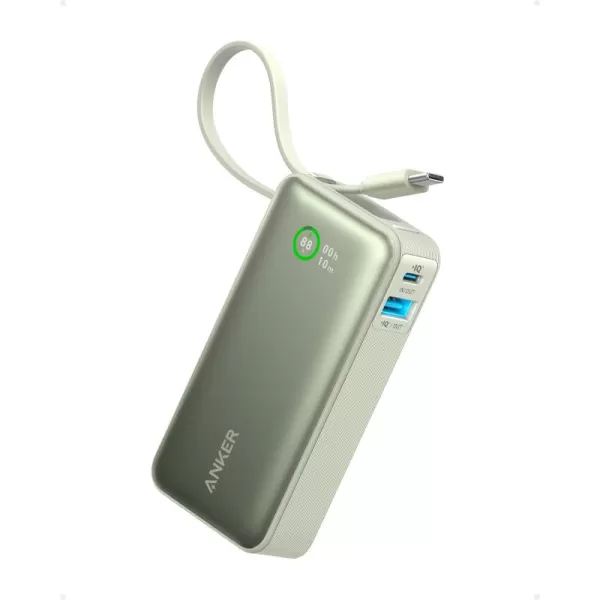 imageAnker Nano Power Bank 10000mAh Portable Charger with Builtin USBC Cable 30W Recharging 30W Max Output with 1 USBC 1 USBA for iPhone 1615 Series MacBook Galaxy AirPods and Morewith cableSprout Green