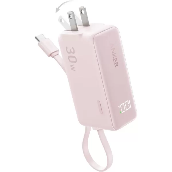 imageAnker Power Bank USB C Charger Block 3in1 5000mAh Portable Charger with Builtin USBC Cable and Foldable AC Plug 30W Max Compact Battery Pack for iPhone 15 Series Galaxy MacBook and MoreType C CablePink