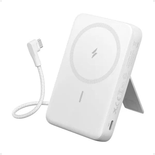 imageAnker Zolo Magnetic Power Bank 10000mAh Wireless Portable Charger with 30W Max Fast Charging Battery Pack with Builtin USBC Cable and Adjustable Stand for iPhone 1615 Series AirPods and MoreWhite