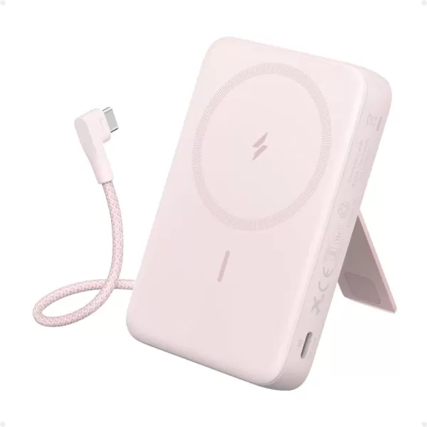 imageAnker Zolo Magnetic Power Bank 10000mAh Wireless Portable Charger with 30W Max Fast Charging Battery Pack with Builtin USBC Cable and Adjustable Stand for iPhone 1615 Series AirPods and MorePink