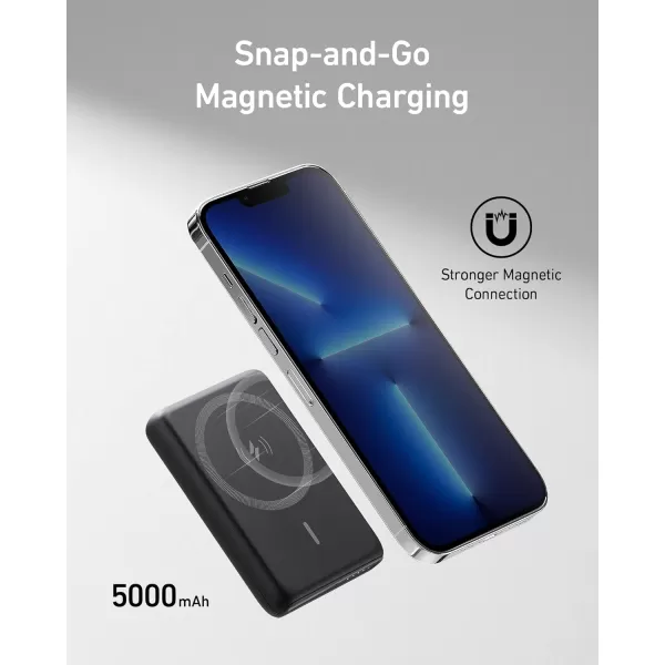 imageAnker 521 Magnetic Battery PowerCore Magnetic 5K 5000 mAh Magnetic Wireless Portable Charger with USBC Cable for iPhone 13 13 Pro 13 Pro Max 13 Mini 12 12 Pro 12 Pro Max 12 Mini Black