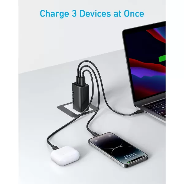 imageAnker 67W USB C Charger 3 Port PIQ 30 Compact and Foldable Fast Charger for MacBook Pro iPad Galaxy Pixel iPhone and More 5ft USB C to USB C Cable Included