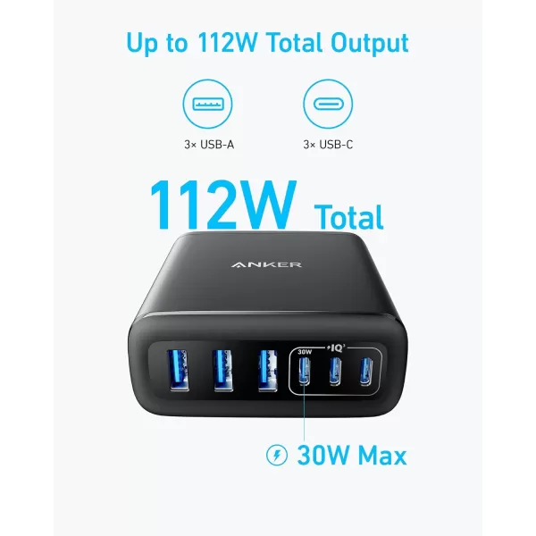 imageAnker Desktop Charger Fast Charging USB C Charger 112W Max 6Port Charging Station for iPhone iPad MacBook Samsung and More Cable Not IncludedBlack