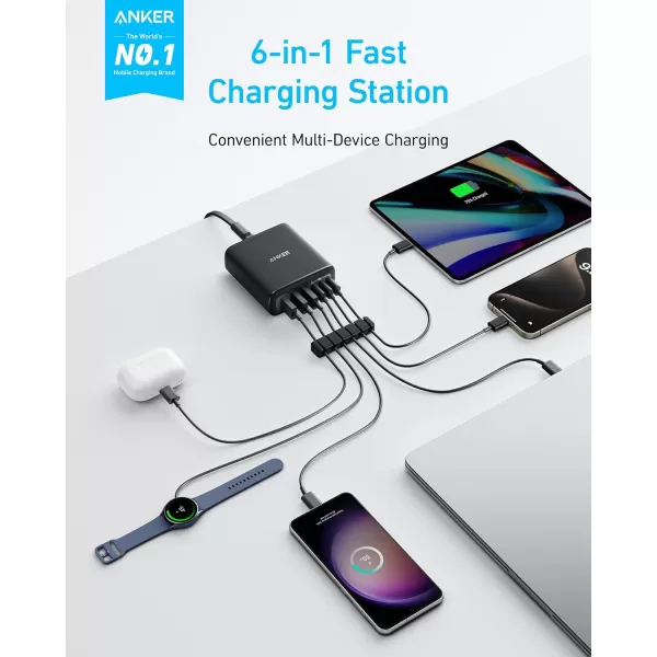 imageAnker Desktop Charger Fast Charging USB C Charger 112W Max 6Port Charging Station for iPhone iPad MacBook Samsung and More Cable Not IncludedBlack