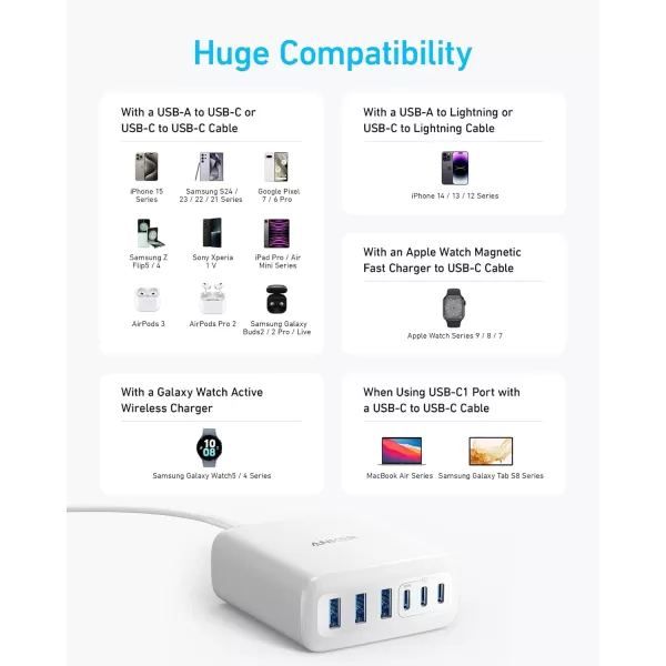 imageAnker Desktop Charger Fast Charging USB C Charger 112W Max 6Port Charging Station for iPhone iPad MacBook Samsung and More Cable Not IncludedWhite