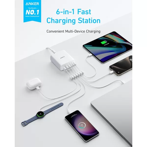 imageAnker Desktop Charger Fast Charging USB C Charger 112W Max 6Port Charging Station for iPhone iPad MacBook Samsung and More Cable Not IncludedWhite