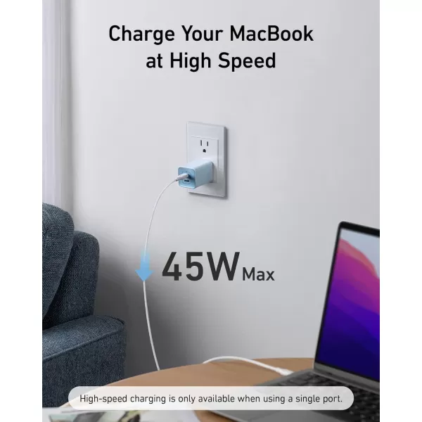 imageAnker Nano Charger 47W USB C Charger 2 Port Compact Foldable GaN Charger for iPhone 1615 and More Series Galaxy Pixel Compatible with MagSafeBlue