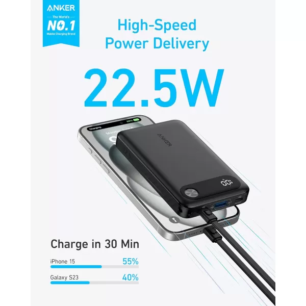 imageAnker Power Bank 10000mAh Portable Charger with Builtin USBC Cable and Lanyard 225W Max Output with 2 USBC and 1 USBA Port Battery Pack for iPhone 1514 Galaxy S23 iPad AirPods and MoreBlack