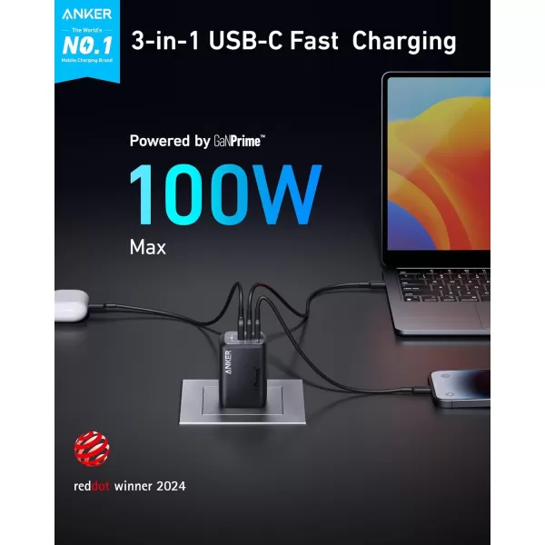 imageAnker Prime 100W USB C Charger Anker GaN Wall Charger 3Port Compact Fast PPS Charger for MacBook ProAir Pixelbook iPad Pro iPhone 16Pro Galaxy S23S22 Note20 Pixel Apple Watch and More