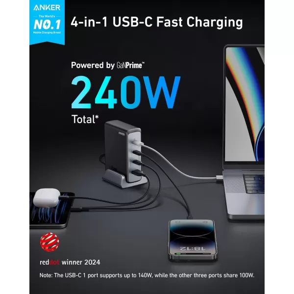 imageAnker Prime 240W USB C Charger Anker GaN Charger 4Port Fast Compact GaN Charger for MacBook ProAir iPhone 1615Pro iPad Pro Dell XPS Galaxy S23S22 Note20 Pixel Apple Watch and More