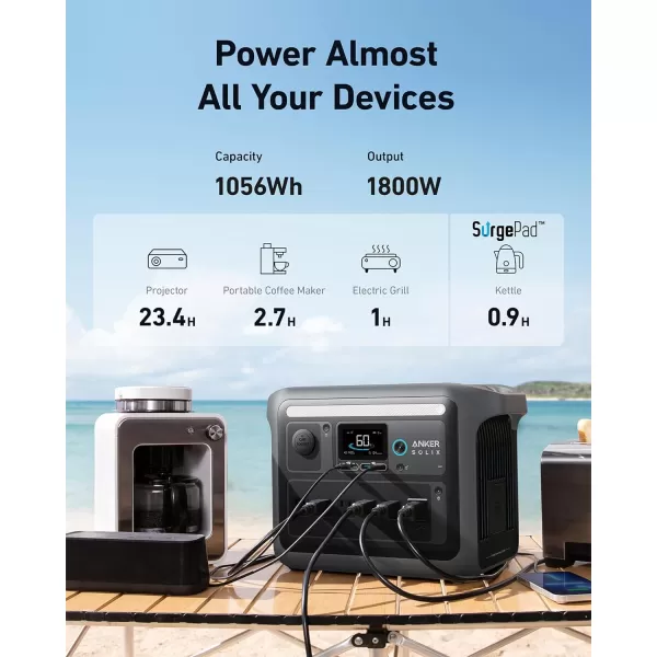 imageAnker SOLIX C1000 Portable Power Station and BP1000 Expansion Battery 1800W Solar Generator Full Charge in 58 Min 2112Wh LiFePO4 Battery for Outdoor Camping and Home Backup Optional Solar PanelAnker Solix C1000200W Solar Panel