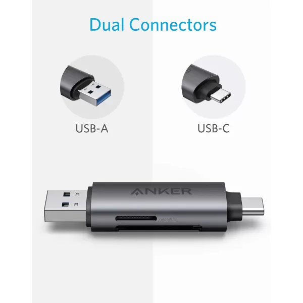 imageAnker USBC and USB 30 SD Card Reader PowerExpand 2in1 Memory Card Reader with Dual Connectors for SDXC SDHC SD MMC RSMMC Micro SDXC Micro SD Micro SDHC Card and UHSI Cards