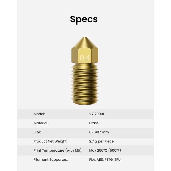 imageAnkerMake 10Pack 04 mm Nozzle Kit Premium Brass for AnkerMake M5M5C 3D PrintersGolden