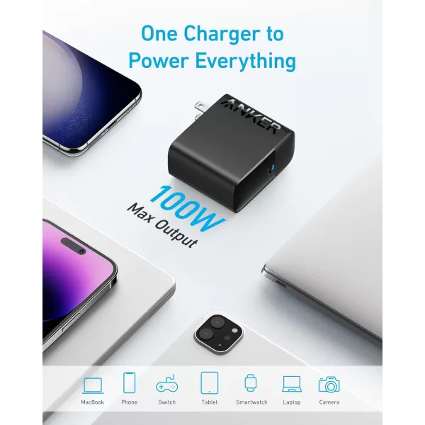 imageMac Book Pro Charger 100W USB C Charger Anker Compact and Foldable Fast Charger for MacBook Air Samsung Galaxy iPad Pro and All USB C Devices 5 ft USB C to USB C Cable Included