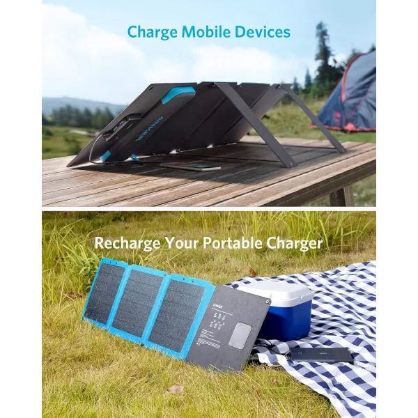 imageSolar Charger Anker 24W 3Port USB Portable Solar Charger with Foldable CIGS Panel for Camping PowerPort Solar for iPhone 12SE11XS MaxXRX8 iPad Samsung Galaxy S20S10S9S8 and More