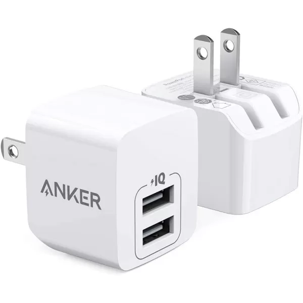 imageUSB Charger Anker 2Pack Dual Port 12W Wall Charger Adapter USB Charger Block with Foldable Plug Charging Box Brick Cube for iPhone 15 14 13 12 11 Pro Max Galaxy S22 S21 Note 20 HTC Moto LGWhite