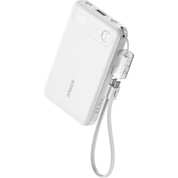 imageAnker Power Bank 10000mAh Portable Charger with Builtin USBC Cable and Lanyard 225W Max Output with 2 USBC and 1 USBA Port Battery Pack for iPhone 1514 Galaxy S23 iPad AirPods and MoreWhite