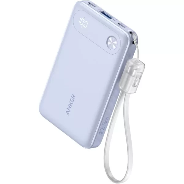 imageAnker Power Bank 10000mAh Portable Charger with Builtin USBC Cable and Lanyard 225W Max Output with 2 USBC and 1 USBA Port Battery Pack for iPhone 1514 Galaxy S23 iPad AirPods and MorePurple