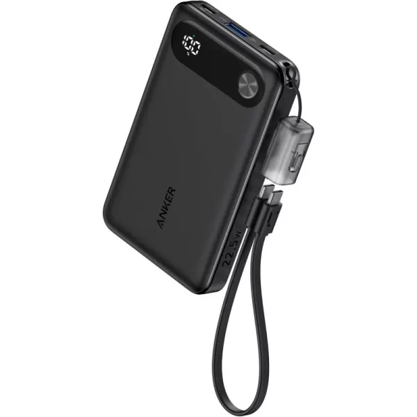 imageAnker Power Bank 10000mAh Portable Charger with Builtin USBC Cable and Lanyard 225W Max Output with 2 USBC and 1 USBA Port Battery Pack for iPhone 1514 Galaxy S23 iPad AirPods and MoreBlack