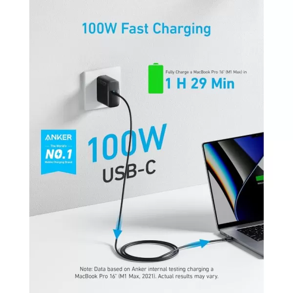 imageMac Book Pro Charger 100W USB C Charger Anker Compact and Foldable Fast Charger for MacBook Air Samsung Galaxy iPad Pro and All USB C Devices 5 ft USB C to USB C Cable Included