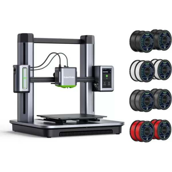 imageThe AnkerMake M5 3D Printer Bundle Comes with 16 kg of AnkerMake PLA Filament Including a 4Pack Each of Black White Red and Gray