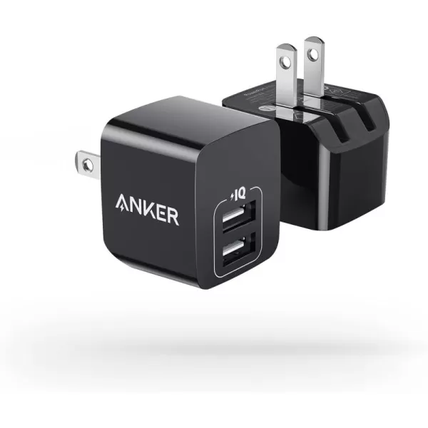 imageUSB Charger Anker 2Pack Dual Port 12W Wall Charger Adapter USB Charger Block with Foldable Plug Charging Box Brick Cube for iPhone 15 14 13 12 11 Pro Max Galaxy S22 S21 Note 20 HTC Moto LGBlack