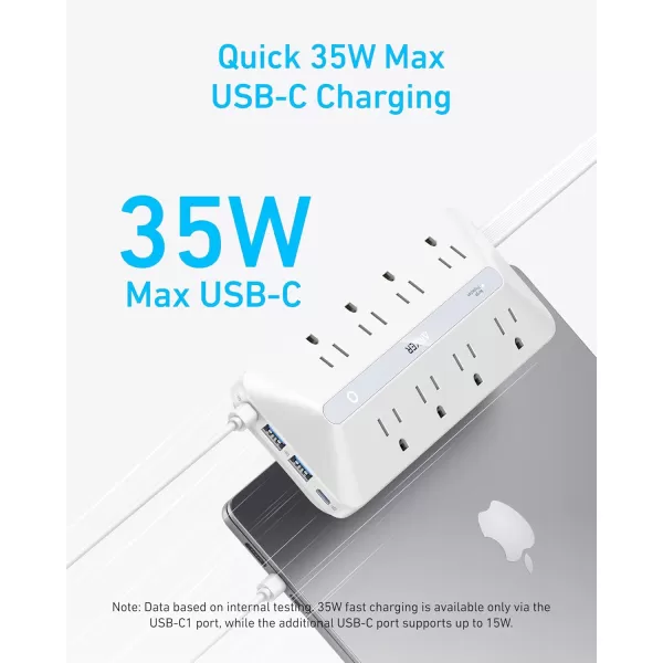 imageAnker Flat Plug Power Strip 12in1 USB C Power Strip with 8 AC Outlets 2 USB C 2 USB A Ports 5feet Extension Cord Slim Desk Charging Station 900J Surge Protection 35W Max for Home OfficeWhite