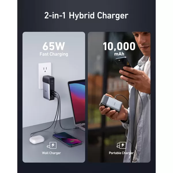 imageAnker GaNPrime Power Bank 2in1 Hybrid Charger 10000mAh 30W USBC Portable Charger with 65W Wall Charger Works for iPhone 1515 Plus15 Pro15 Pro Max1413 Samsung Pixel MacBook Dellblack