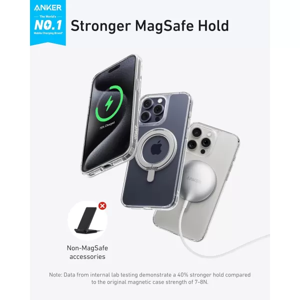 imageAnker Magnetic Phone Case for iPhone 15 Pro Max Case AntiSlip and DropProof Protective Cover with 360 Ring Stand iPhone Case Compatible with MagSafe Exclusively Designed for iPhone 15 Pro MaxWhite