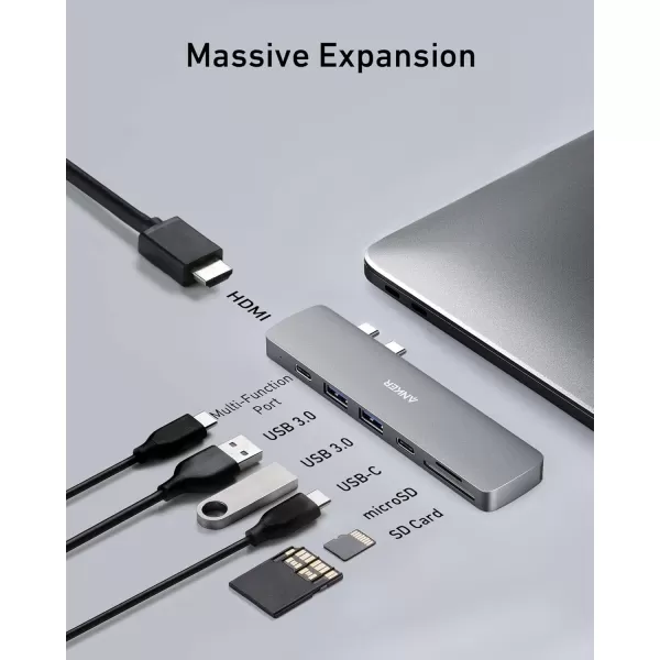 imageAnker USB C Hub for MacBook 7in2 USB C to C Adapter Compatible with Thunderbolt 3 Port 100W Power Delivery 4K HDMI USB C and 2 USB A Data Ports SD and microSD Card Reader