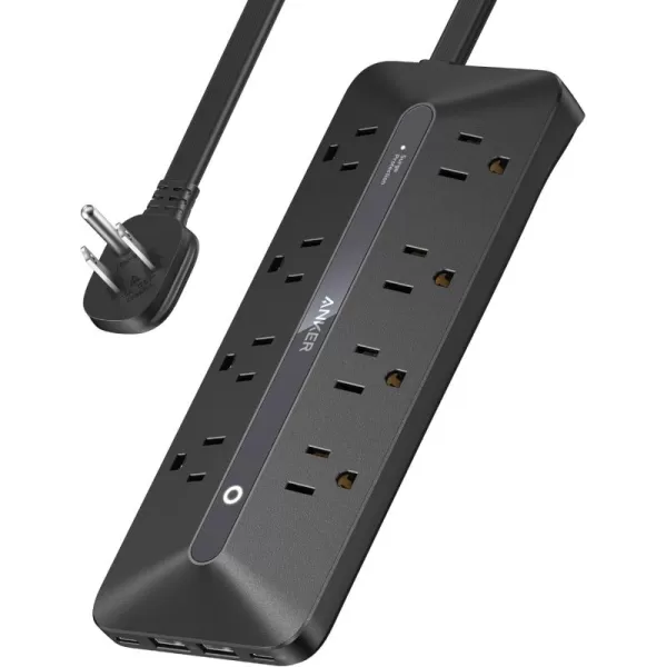 imageAnker Flat Plug Power Strip 12in1 USB C Power Strip with 8 AC Outlets 2 USB C 2 USB A Ports 5feet Extension Cord Slim Desk Charging Station 900J Surge Protection 35W Max for Home OfficeBlack