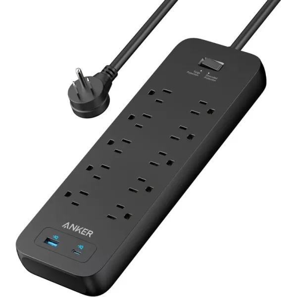 imageAnker Power Strip Surge Protector2100J 6Ft18m Extension Cord with 10 Outlets and 2 USB Portsfor iPhone 1515 Plus15 Pro15 Pro MaxFlag PlugWall Mount Holes for HomeOfficeETL Listed Black