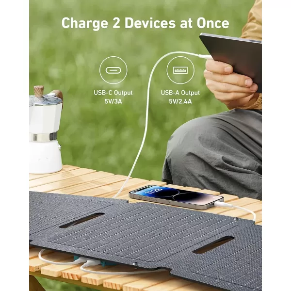 imageAnker Solix PS30 Solar Panel 30W Foldable Portable Solar Charger IP65 Water and Dust Resistance UltraFast Charging Charges 2 Devices at Once for Camping Hiking and Outdoor Activities