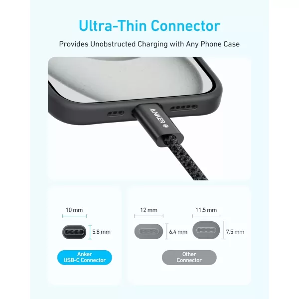 imageAnker Zolo USB C to USB C Cable Braided and DirtFree Type C Fast Charging Cable Slim Connector for iPhone 16 Series MacBook 240W Black 6ftBlue