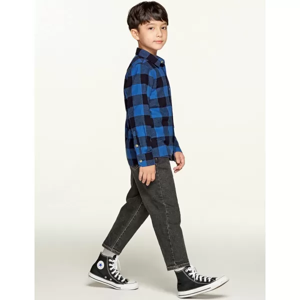 CQR Kids Little Boys Girls Baby Plaid Flannel Shirt Long Sleeve AllCotton Soft Brushed Casual Button Down ShirtsFlannel Plaid Classic Blue