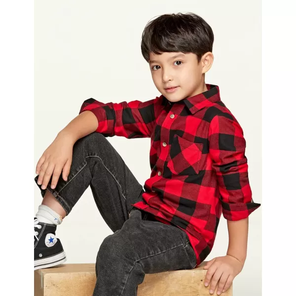 CQR Kids Little Boys Girls Baby Plaid Flannel Shirt Long Sleeve AllCotton Soft Brushed Casual Button Down ShirtsFlannel Plaid Classic Red